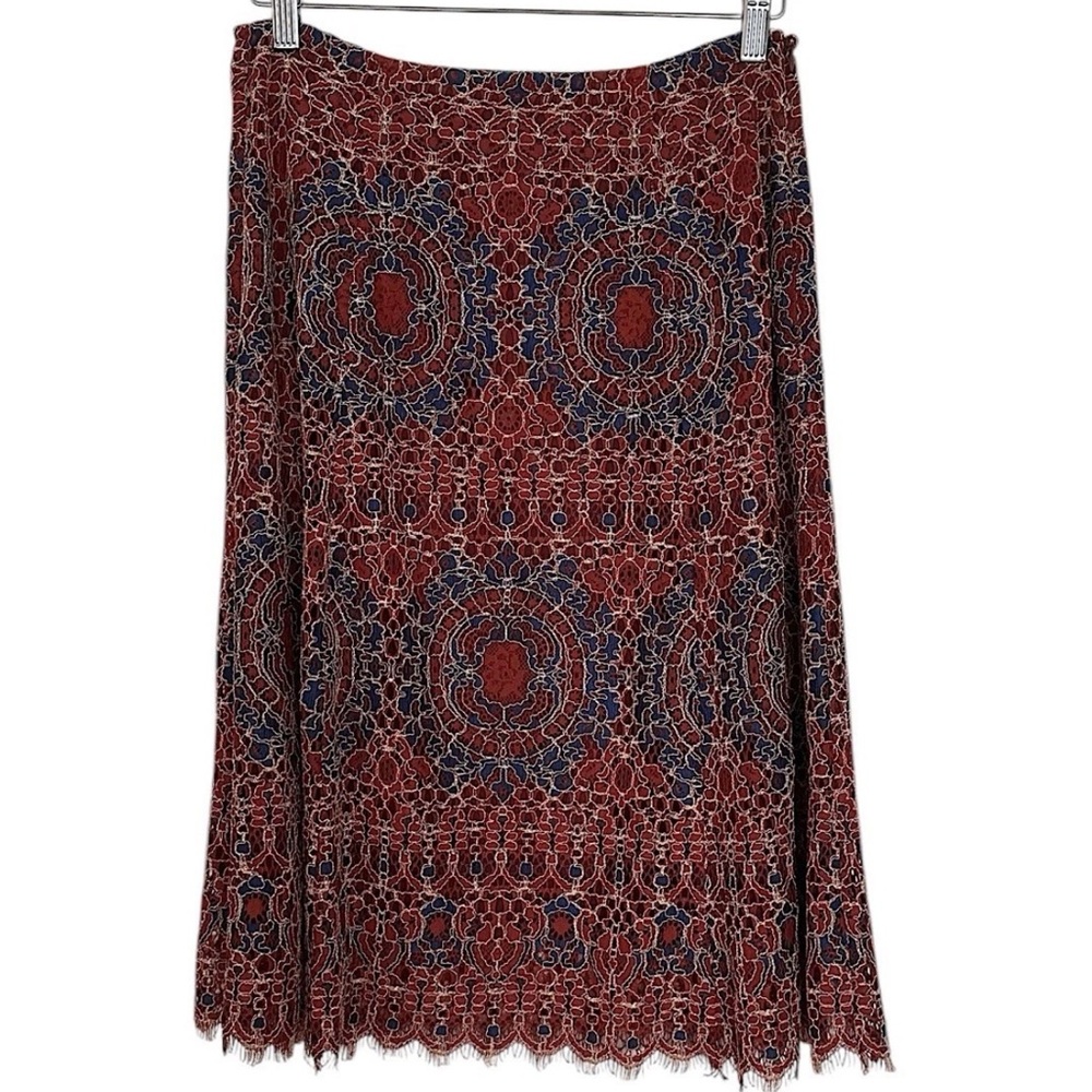 NWT Sundance Women’s Skirt Lace Fringe Sz XS Midi Boho Festival Eyelet Blue Red